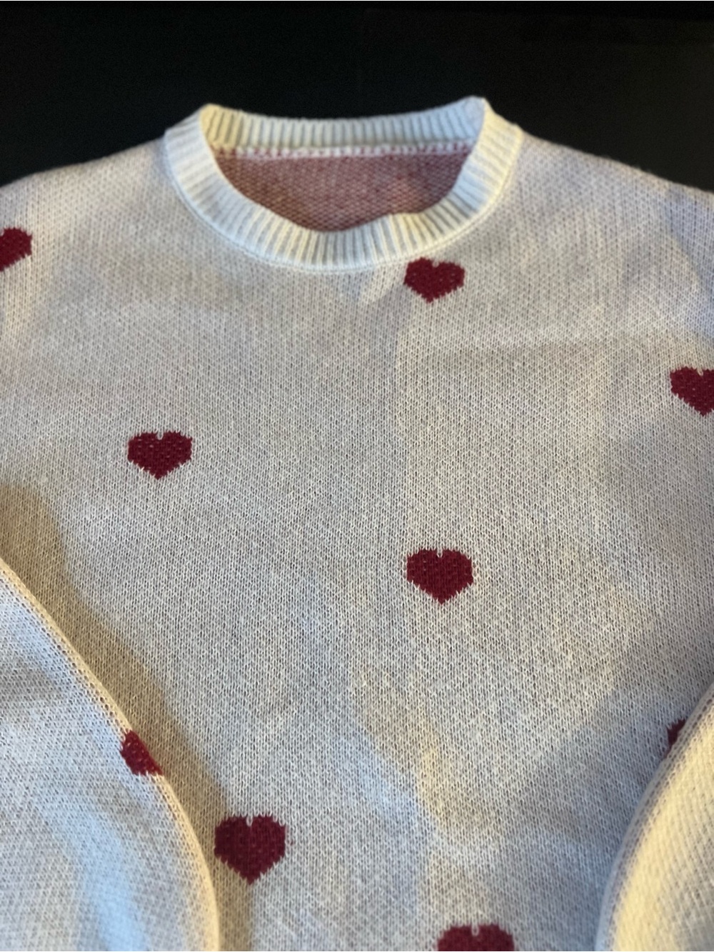 Cream Heart-Print Crewneck Sweater - Women